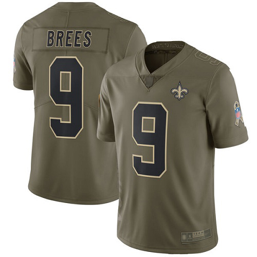 Men New Orleans Saints Limited Olive Drew Brees Jersey NFL Football #9 2017 Salute to Service Jersey